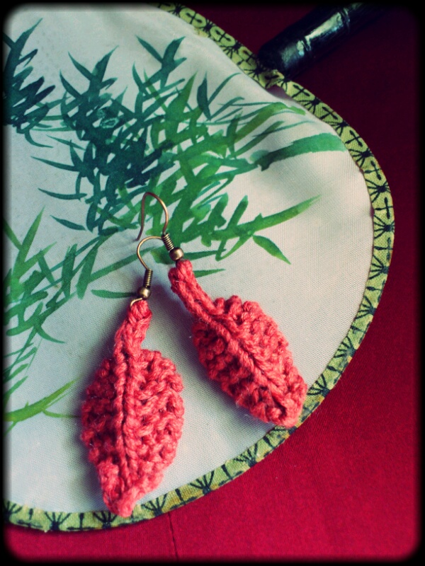Hand Knitted Autumn Leaf Earrings